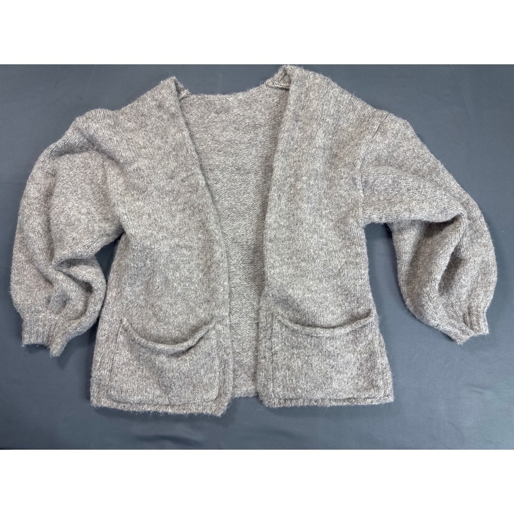Musera Womens Open Front Cardigan Sweater Taupe Wool Blend Balloon Sleeve Size S